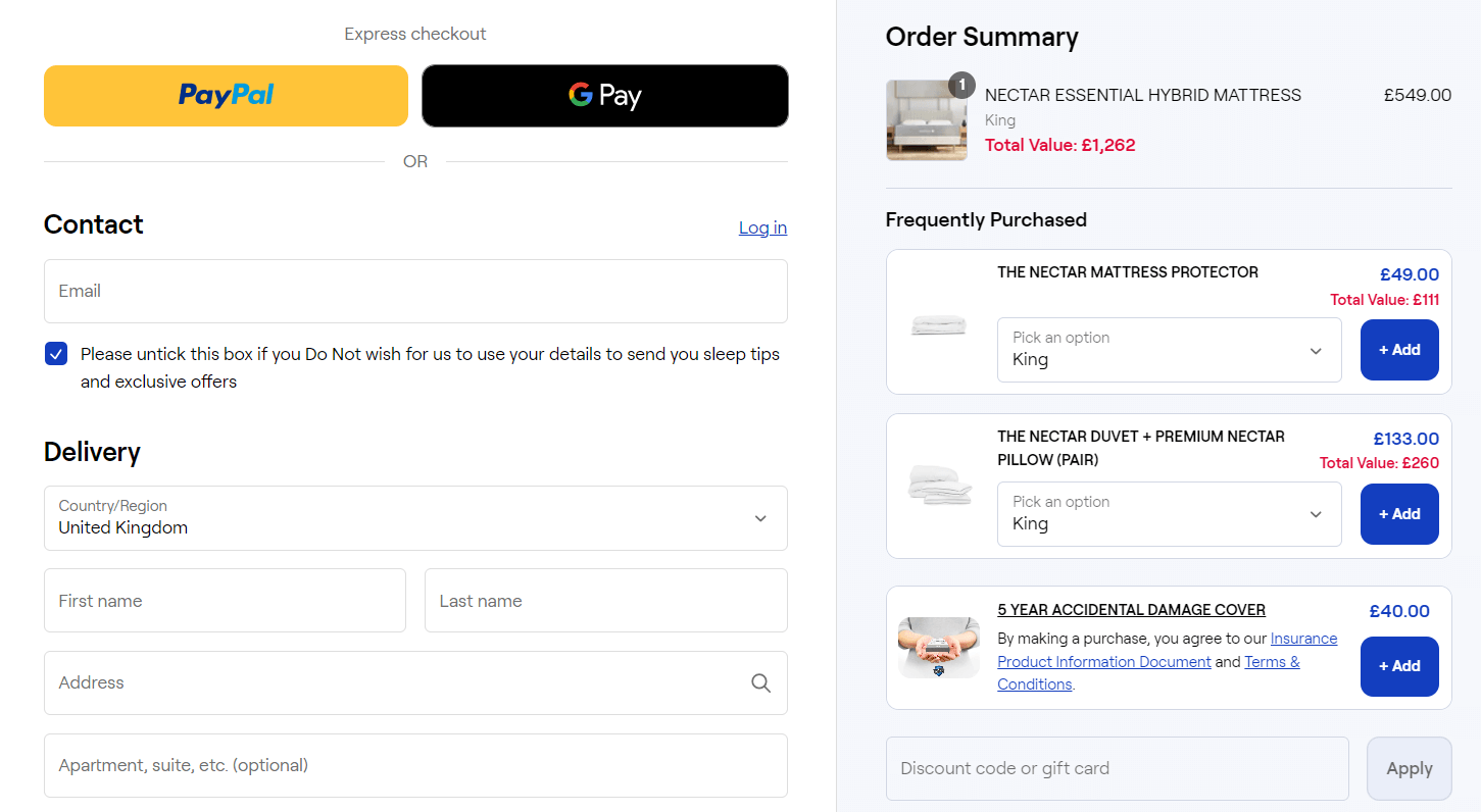 Application box for your Nectar discount code at the online checkout