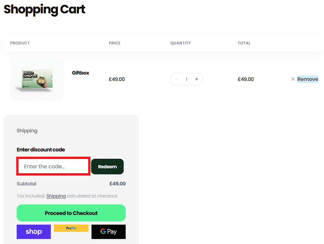 NeoTaste voucher code redemption box during checkout
