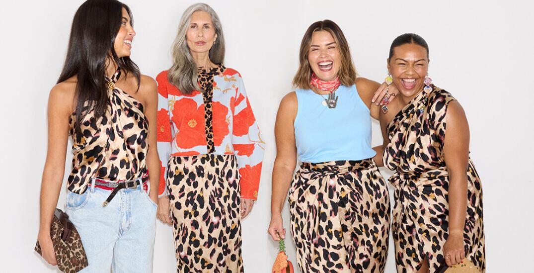 Never Fully Dressed deals page image showing four women of different ages wearing leopard print clothing and laughing