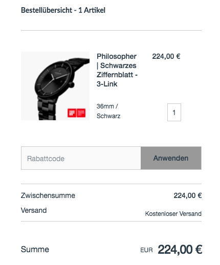 Einlösen von einem Nordgreen Rabattcode im Warenkorb des Online-Shops