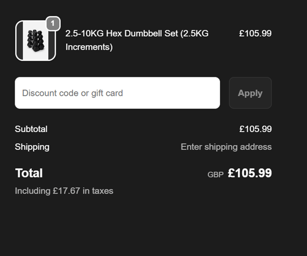 Northern Gym Equipment discount code checkout box