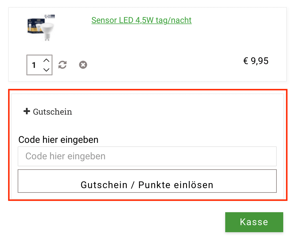 Eingabefeld für den Nostalux Gutschein im Warenkorb