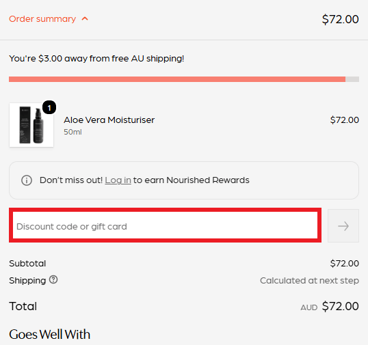 Nourished Life discount code redemption box image