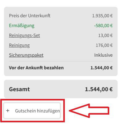 Screenshot von der Bestellübersicht, um einen Novasol Gutschein einzulösen