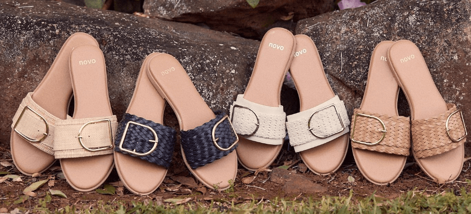 NOVO Shoes deals page image showing four pairs of sandals in different colours