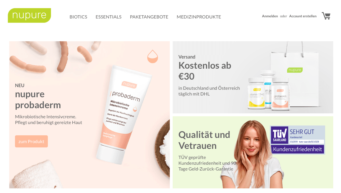 Nupure Online Shop fuer Mineralstoffe, Probiotika und Vitamine