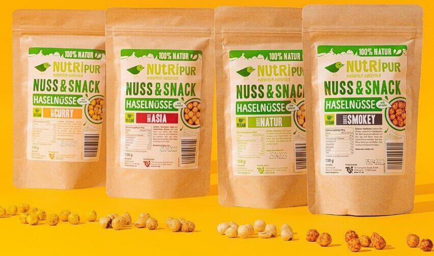 Aufstellung der NutriPur Nuss & Snack Auswahl als Banner für die NutriPur Gutscheinseite