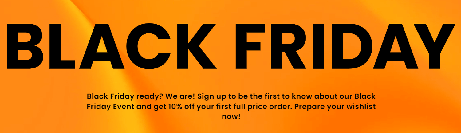 Office black friday image - Orange and black promotional messaging, including sign up instructions