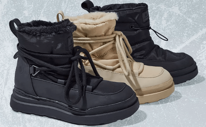 Office shoes winter image showing a selection of boots against an icey backdrop