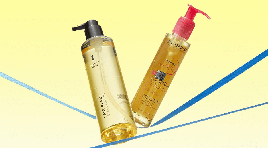 Olive Young savings banner - two cleansing oil products on a yellow background