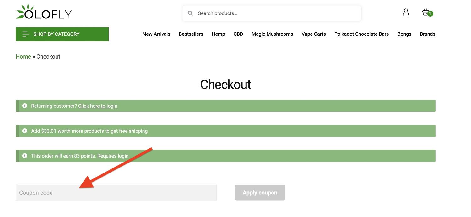 Olofly coupon box on checkout page