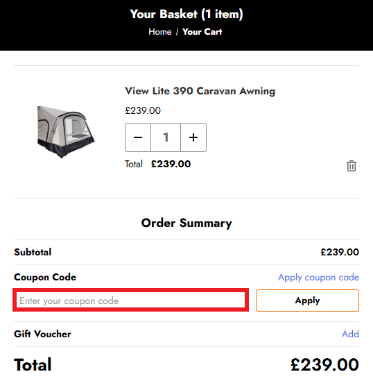 OLPRO discount code redemption box in shopping basket
