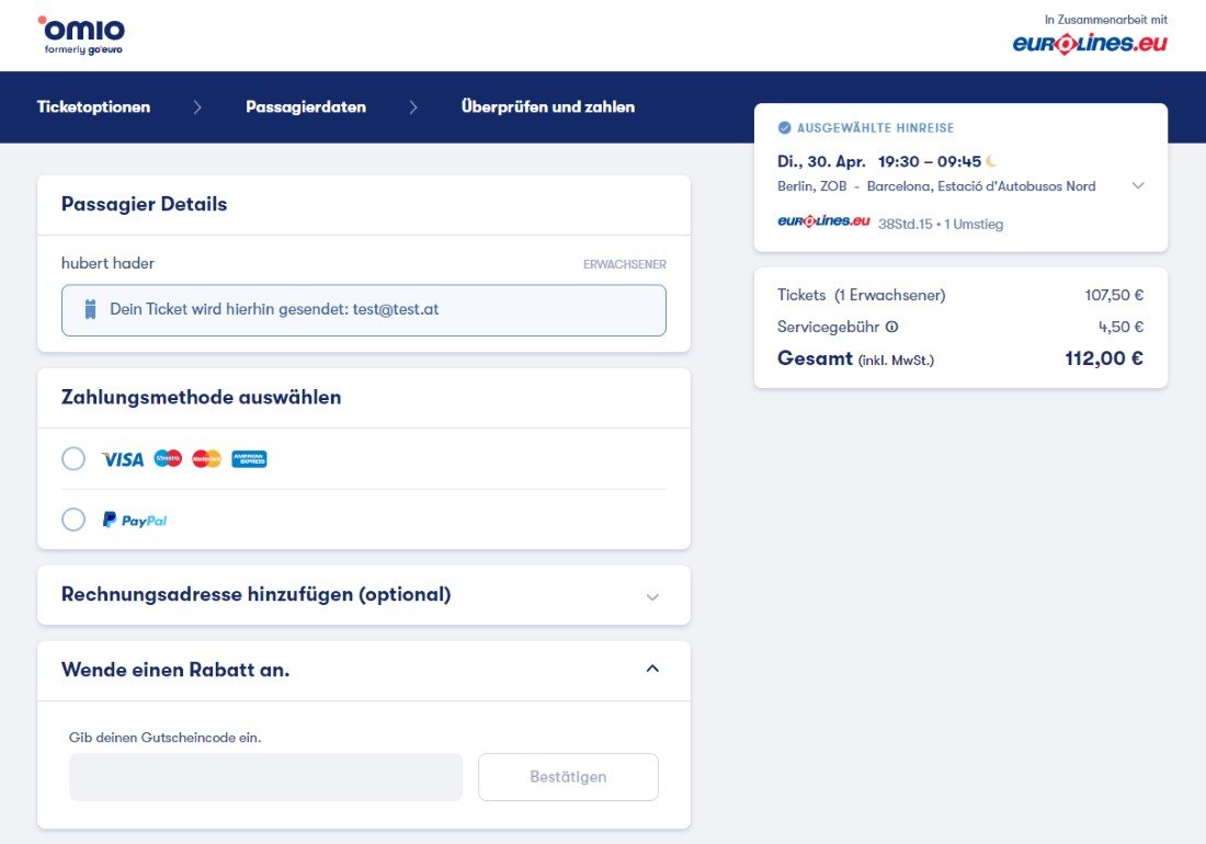 Füge deinen Omio Rabattcode im Warenkorb des Online-Shops ein