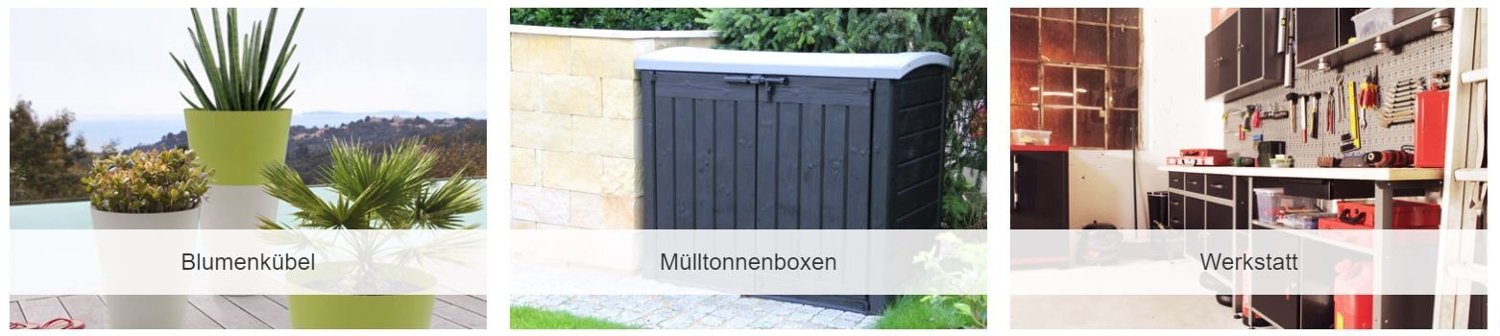 Banner für das Ondis24 Angebot an Blumenkübeln, Mülltonnenboxen und Werkstatteinrichtung