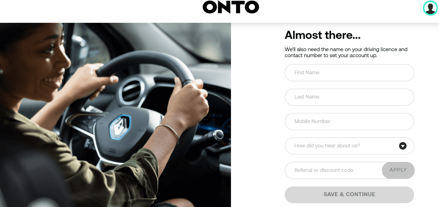 Screenshot of the Onto discount code box on the account verification stage