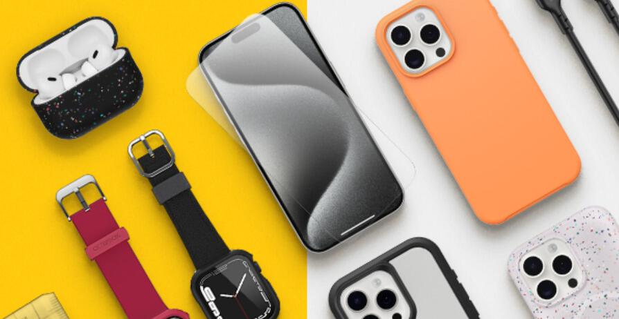 OtterBox deals page image - Otterbox products against a bright yellow backfround, including protective phone screens