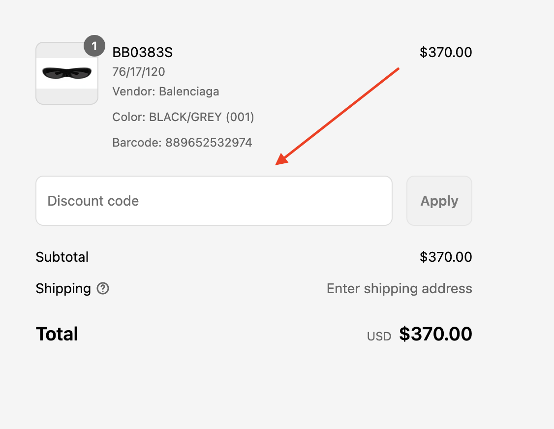 Otticanet promo code on checkout page