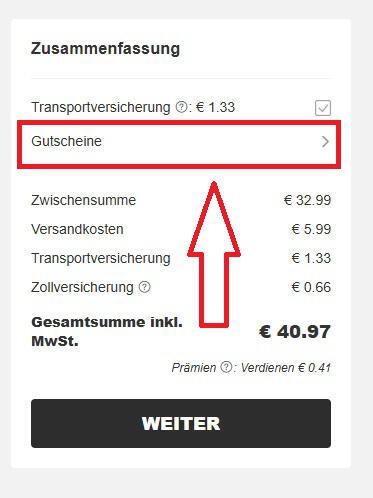 Screenshot aus dem Warenkorb Eingabefeld für Ouku Gutschein