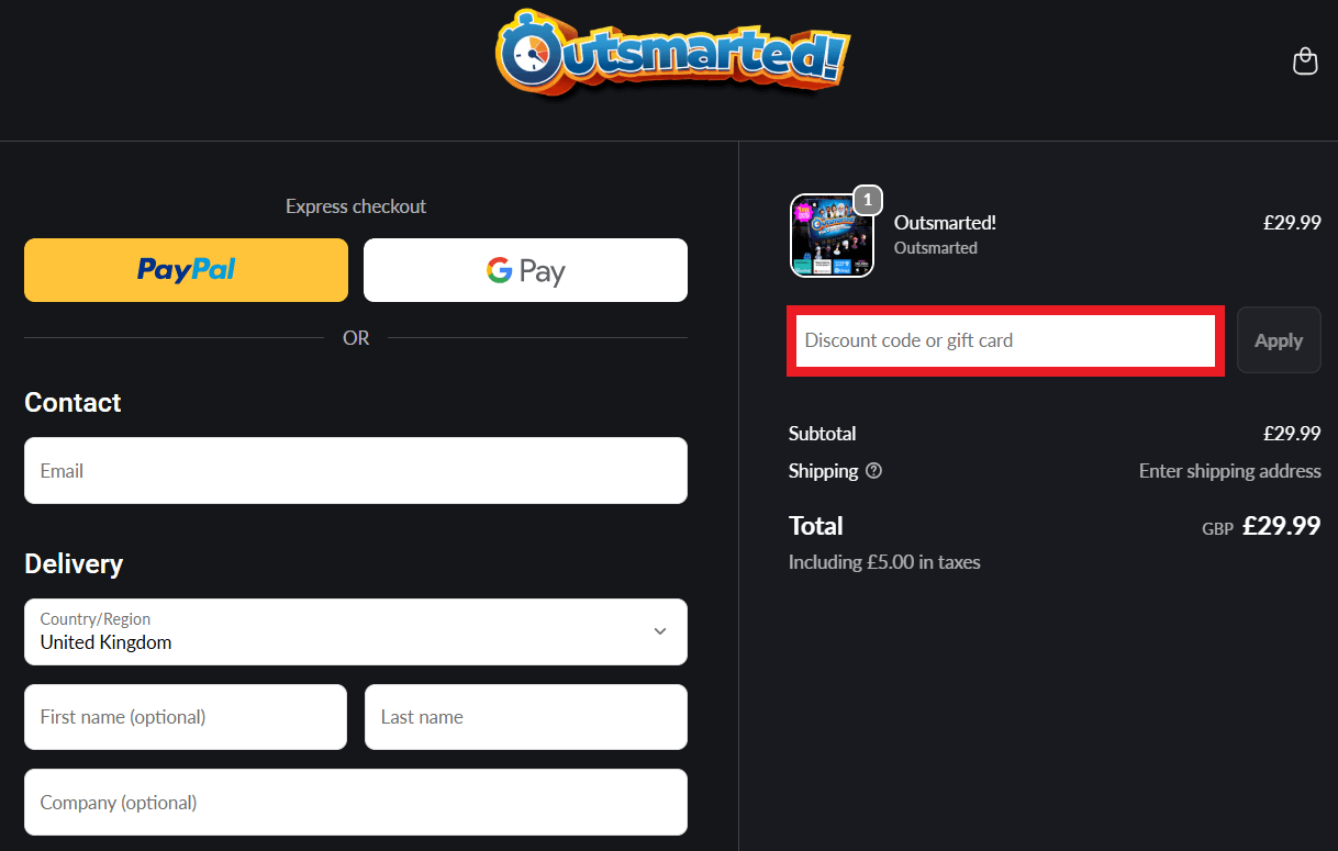 Outsmarted discount code box within shopping basket