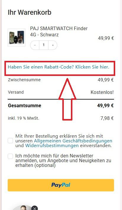 PAJ-Gutschein im Warenkorb des Shops einlösen