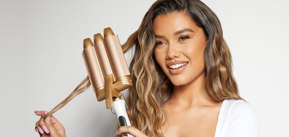 Pampa ways to save banner featuring a woman using a hair waver appliance while smiling