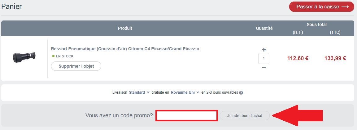 Panier de commande avec emplacement pour code promo Aerosus