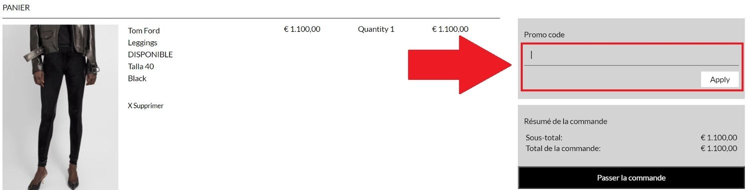 Panier avec code promo Antonioli