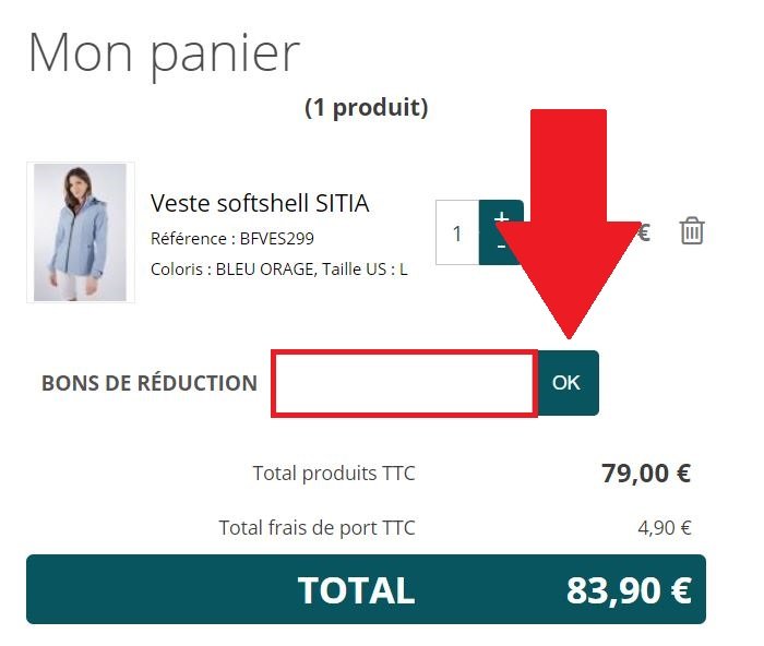 Panier de commande avec emplacement de code promo Bermudes