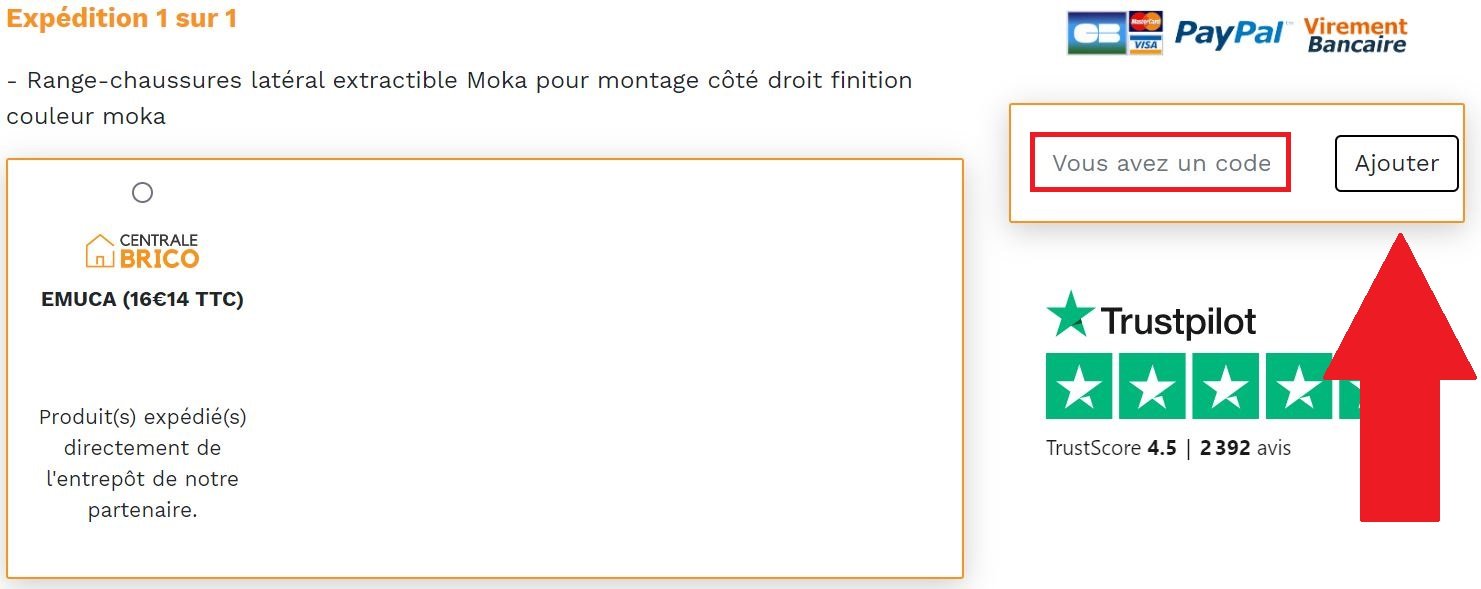 Panier avec code promo Centrale Brico