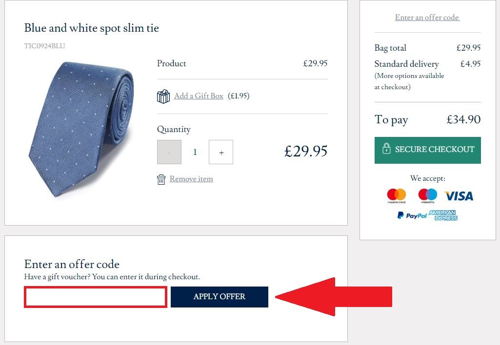 Panier commande code promo Charles Tyrwhitt