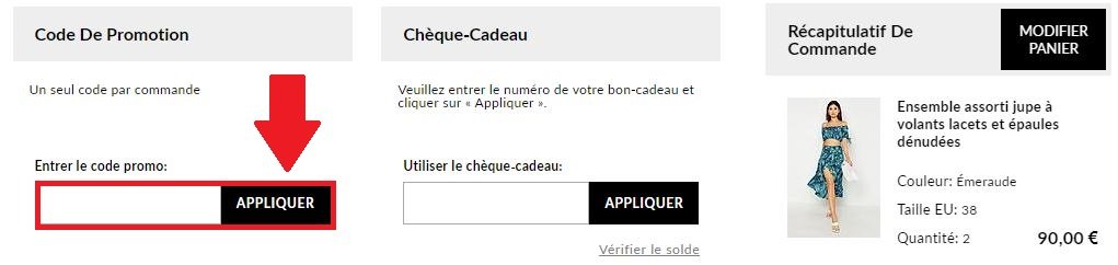 emplacement code promo Boohoo