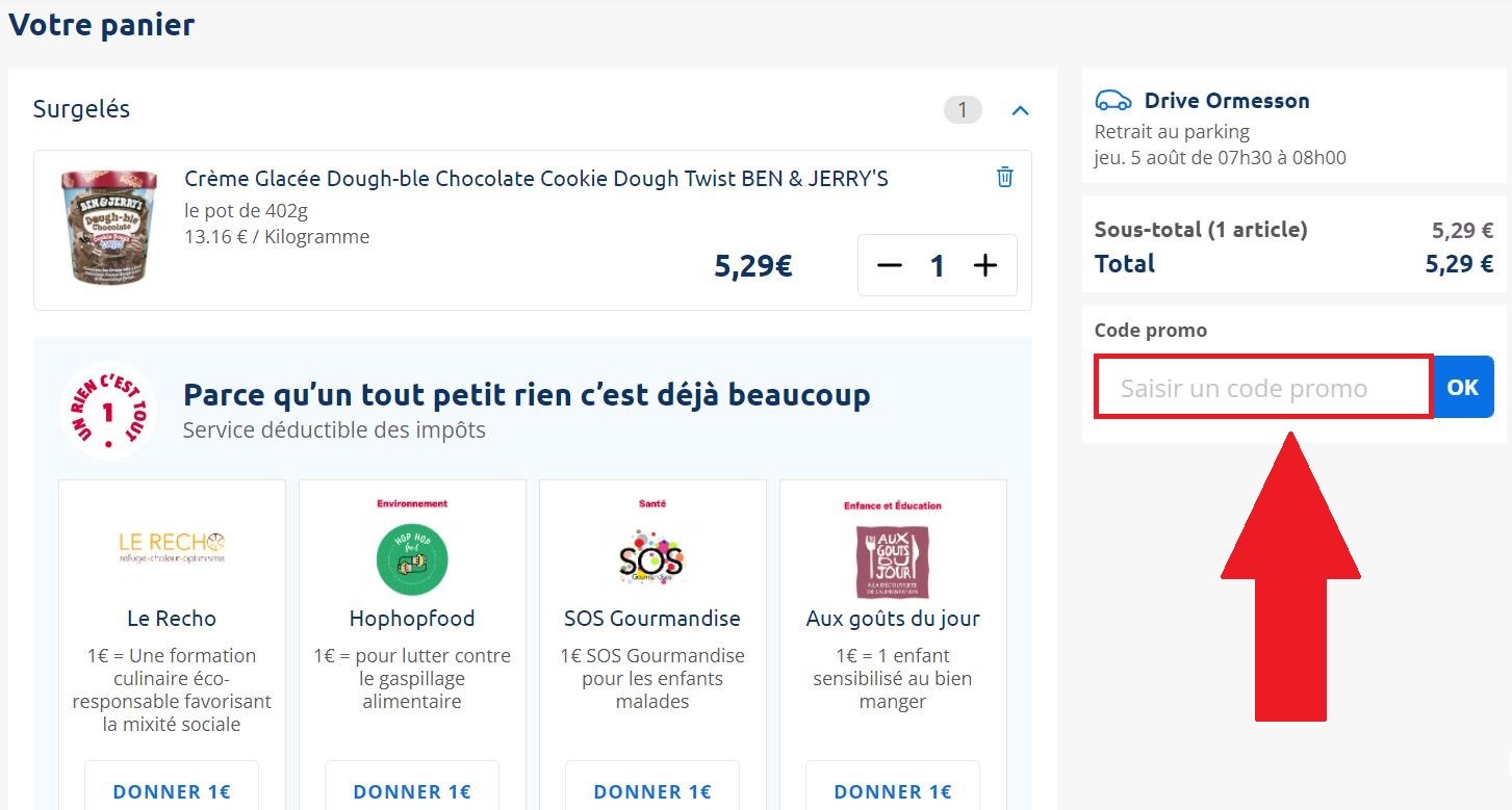 Emplacement pour code promo Carrefour