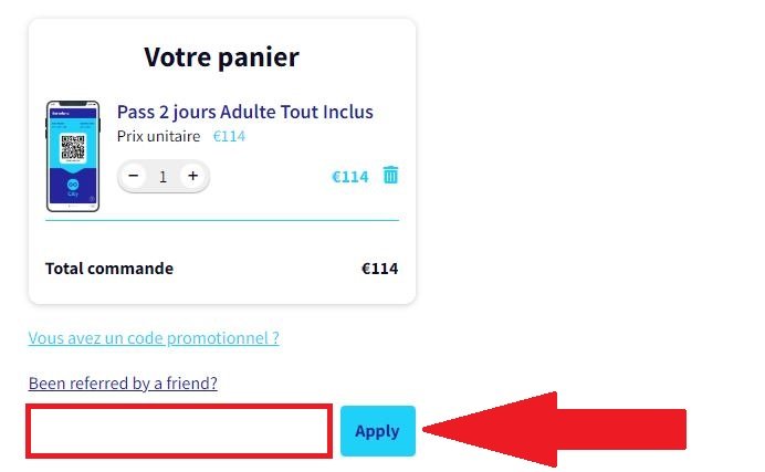 Panier avec emplacement pour un code promo Go City