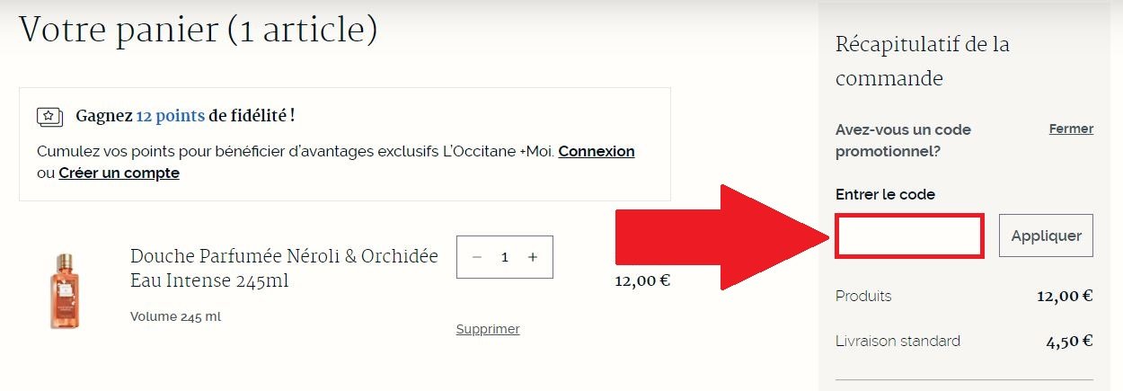 Encadré pour code promo L&apos;Occitane