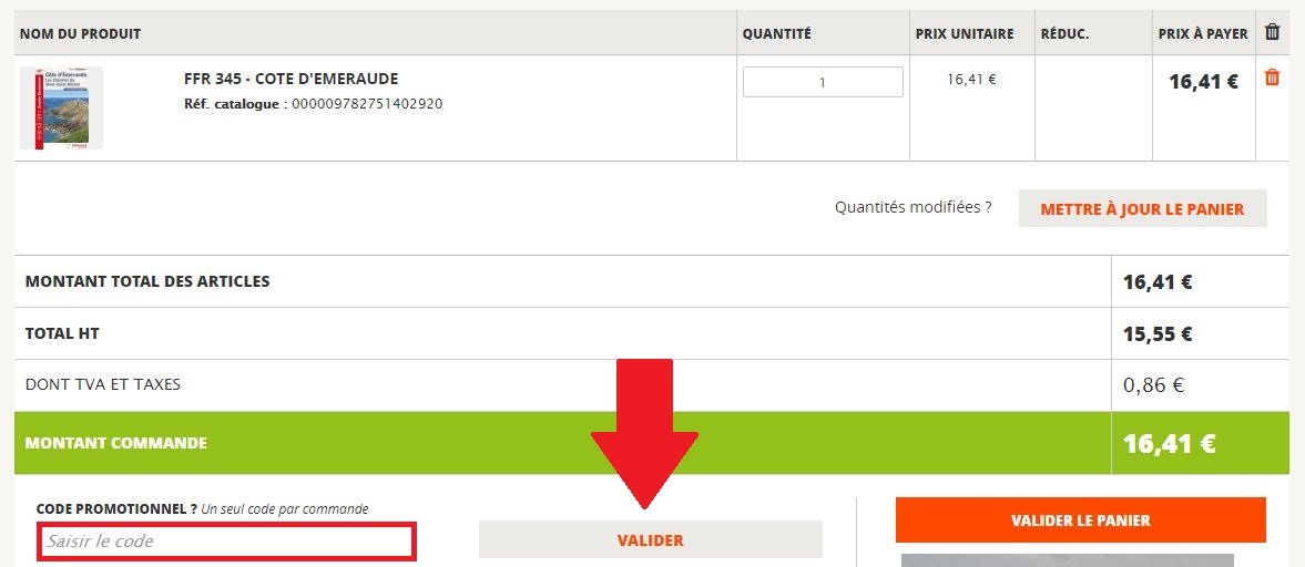 Panier de commande avec code promo IGNrando