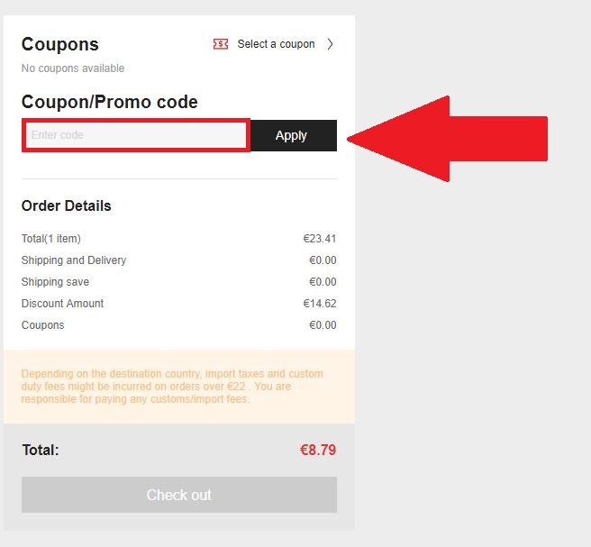 Panier de commande avec codes promo Joybuy