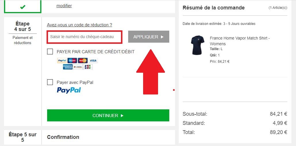 Panier de commande avec code promo Kitbag