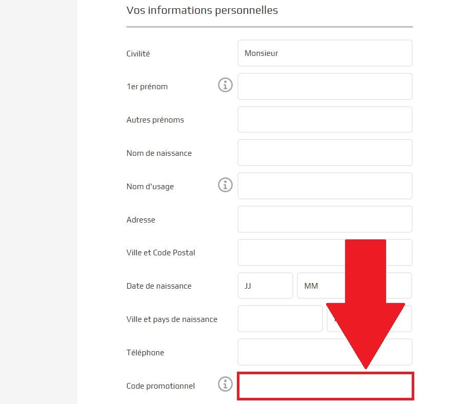 Emplacement pour codes promo NetBet