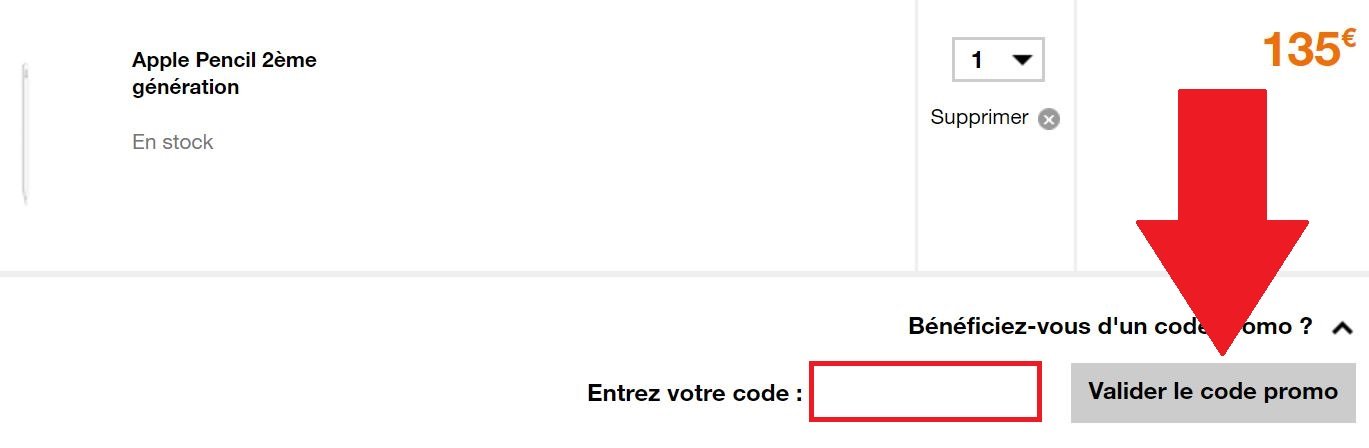 Panier de commande avec code promo Orange