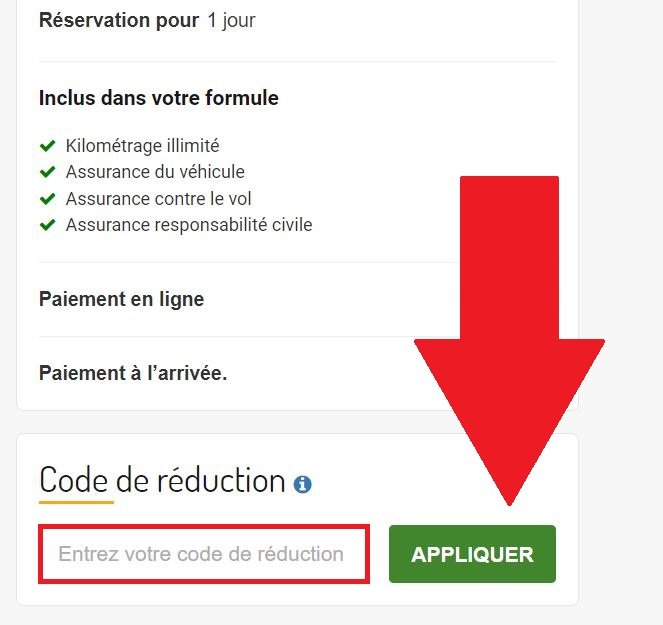 Panier de réservation avec code promo Rentcars.com