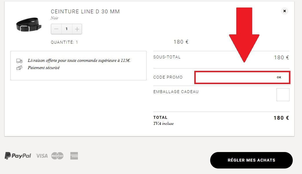 Panier commande code promo ST Dupont