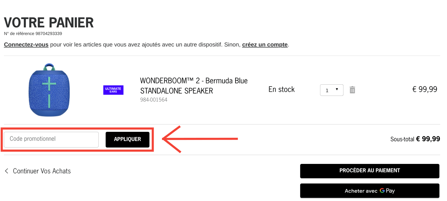 Emplacement pour codes promo Ultimate Ears
