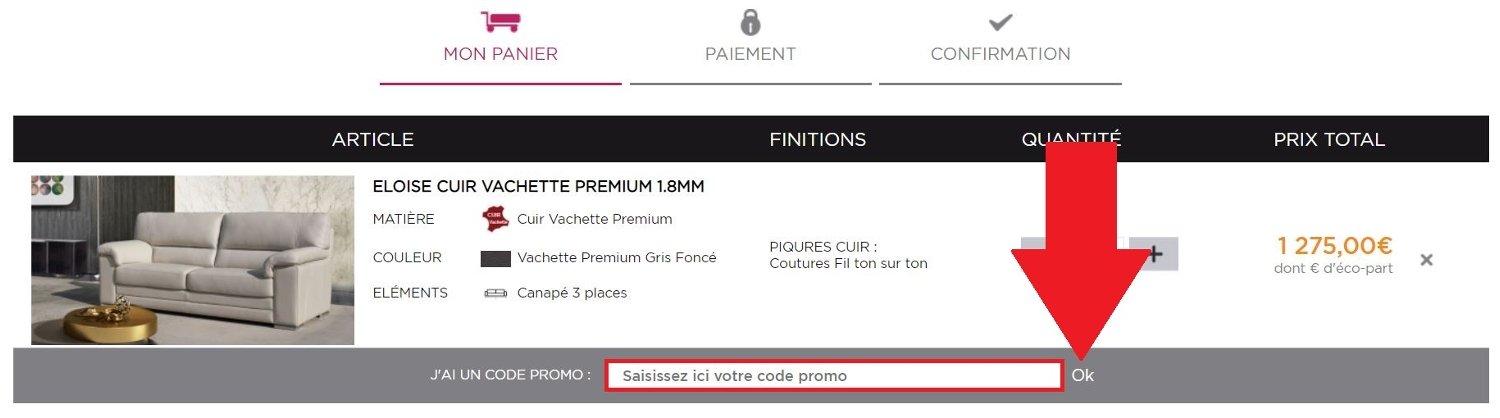 Panier avec code promo Univers du cuir