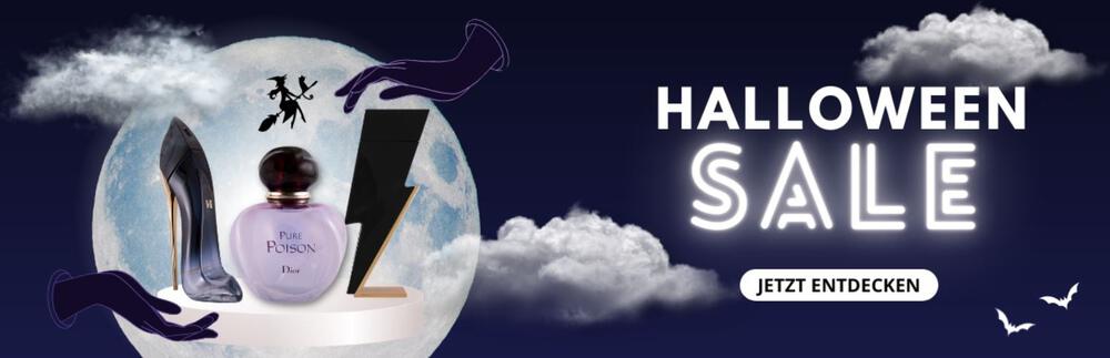 Parfum-Flakons vor Mond am Nachthimmel als Banner für den ParfumGroup Halloween Sale