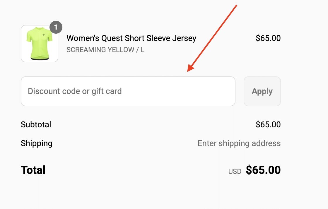 Pearl Izumi coupon code box at checkout