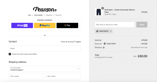 Pearson Discount Code box on the Checkout Page