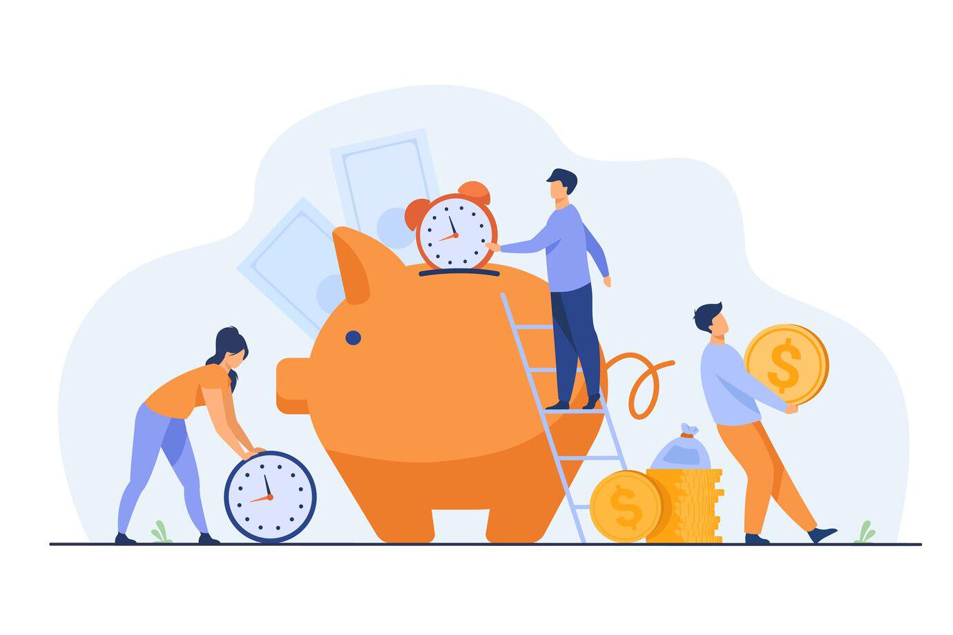 people keeping cash clocks piggy-illustration