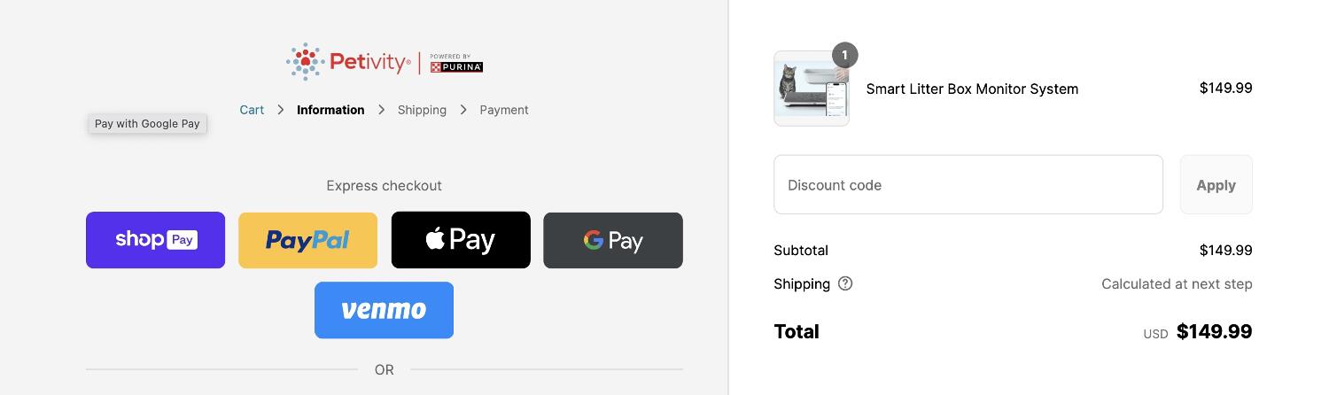 Petivity discount code box on checkout page