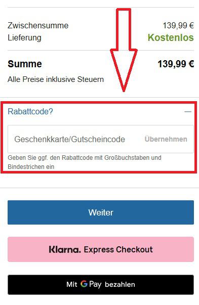Screenshot vom Eingabefeld mit Hinweis darauf, wo du deinen Philips Körperpflege Gutschein einlösen kannst
