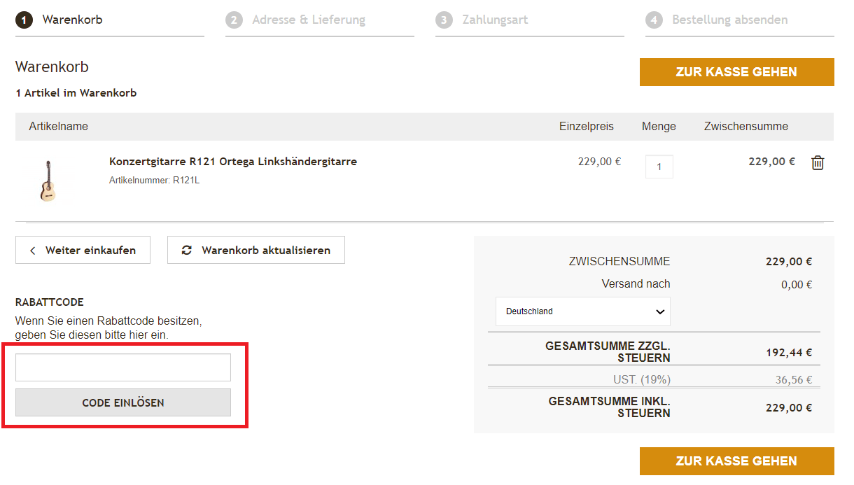 Pianelli Gutschein im Warenkorb einlösen